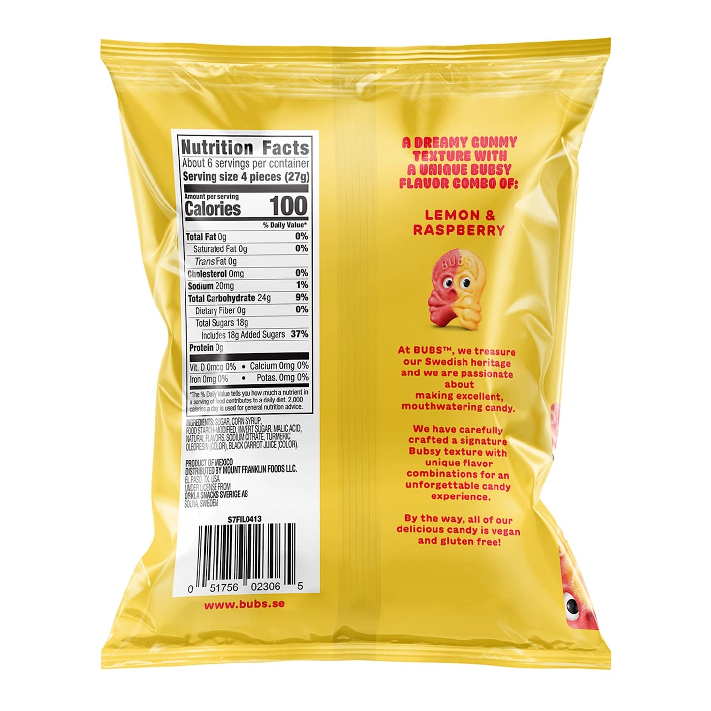 BUBS Sour Lemon Raspberry Skulls of 5.5oz